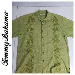 Tommy Bahama Linen Large Green Embroidered Hawaii
